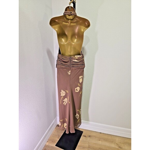 Anne Klein Babydoll Silk Y2K Dress Floral Womens 14 Taupe Floral Halter Chiffon - Picture 4 of 8